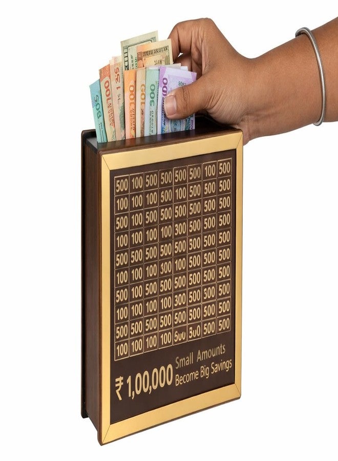 Bonsenkitchen Money Saving Box for Kids and Adults | Wooden Money Bank with Lock | 1 Lakh Saving Box with Numbers | Undiyal Hundi Pig Bank (Medium 100,0000) - Image 4